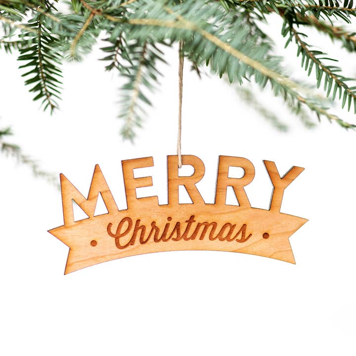 Glædelig jul indgraveret træ julepynt for engroshandel hos Gladfolk