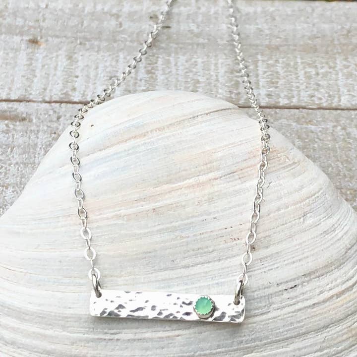 Spring Bud Chrysoprase Hammered Sterling Gem Bar Necklace for wholesale by Simply Sterling Designs