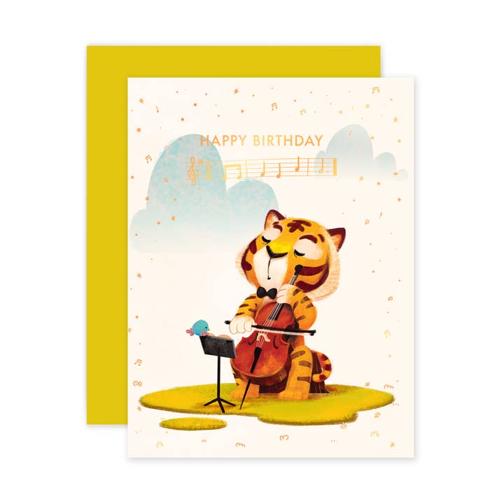 Cartão de folha de ouro rosa tigre aniversário por atacado de The Little Red House