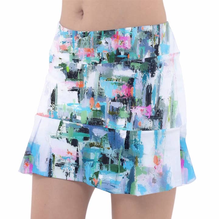 Aqua Geometric Tennis Skirt for wholesale by EmBellish Active