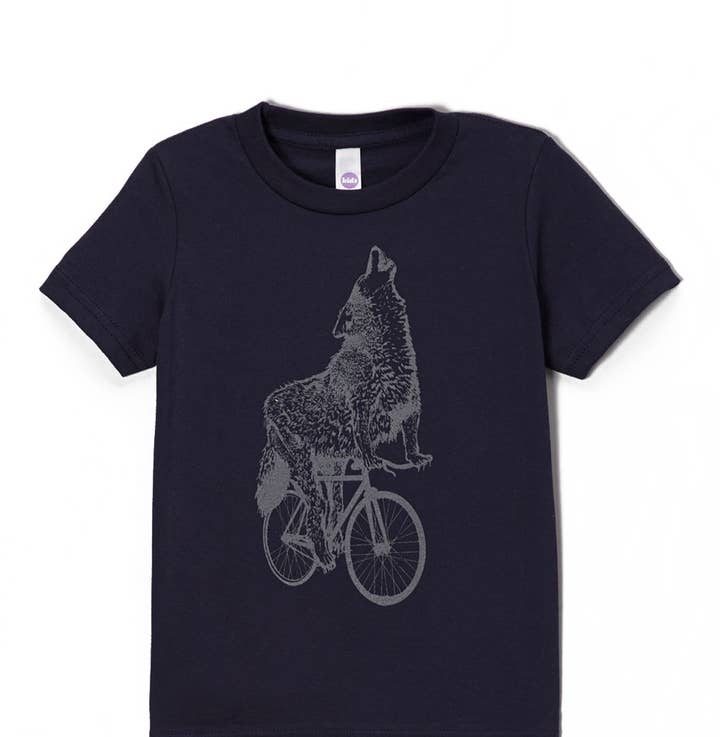 Wolf On A Bicycle Children's Tee for wholesale by Dark Cycle Clothing