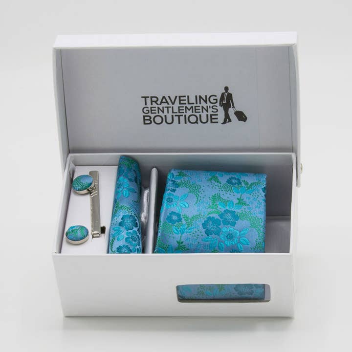 Classic Ocean Spray Novelty Men's Tie with Pocket Square Tie Clip And Cufflinks for wholesale by Traveling Gentlemens Boutique