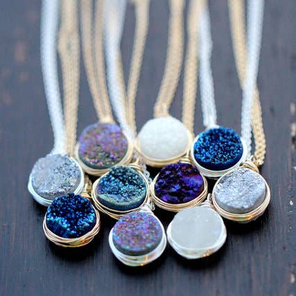 Druzy Bezel Pendant Necklaces for wholesale by Saressa Designs