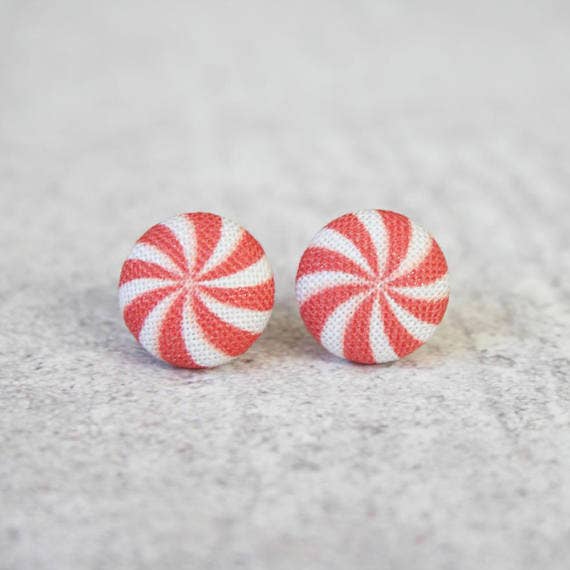 Rachel O's - Wholesale Stud/Post Earrings - Peppermint Print Fabric Button Earrings