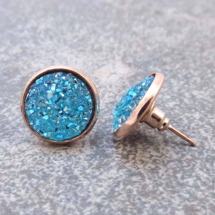 Bijoux Too - Druzy and Rose Gold Stud for wholesale by Felicity Jewelry Designs