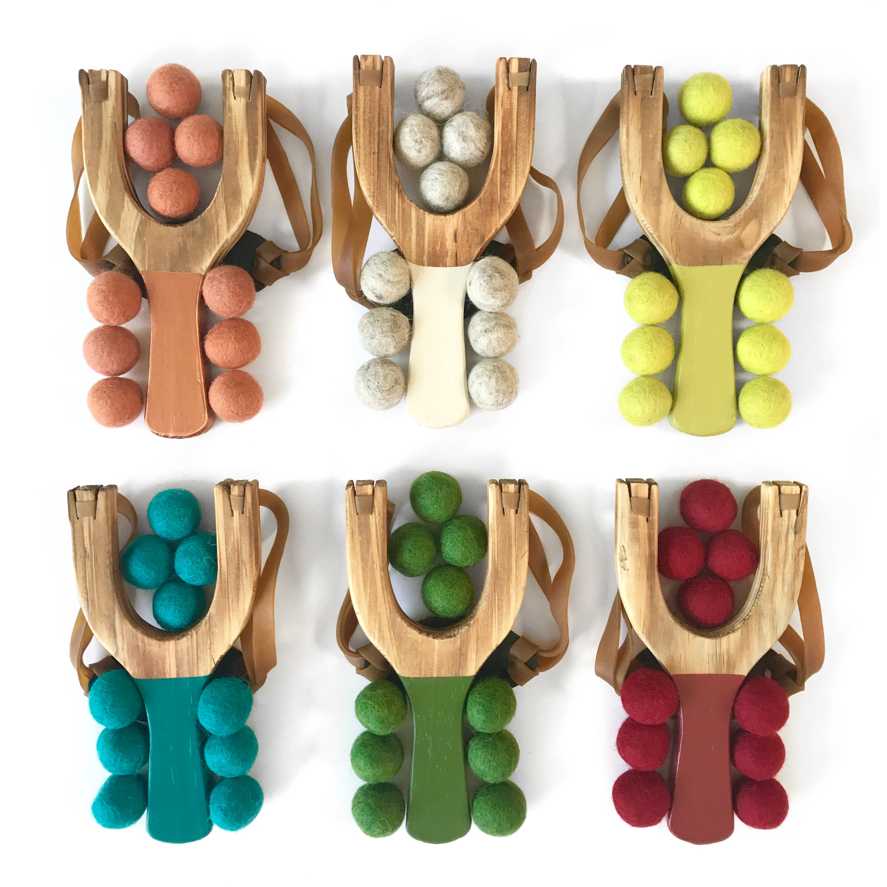 Little Lark - Wholesale Slingshot - Kids - Classic Wooden Slingshot, Primary Rainbow Felt Balls2