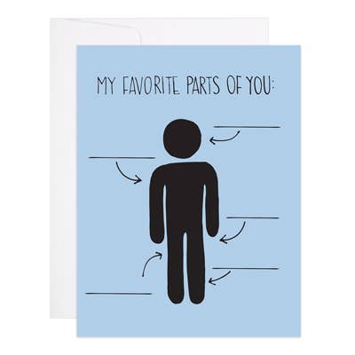 Favorite Male Parts - Love Card for wholesale by 9th Letter Press
