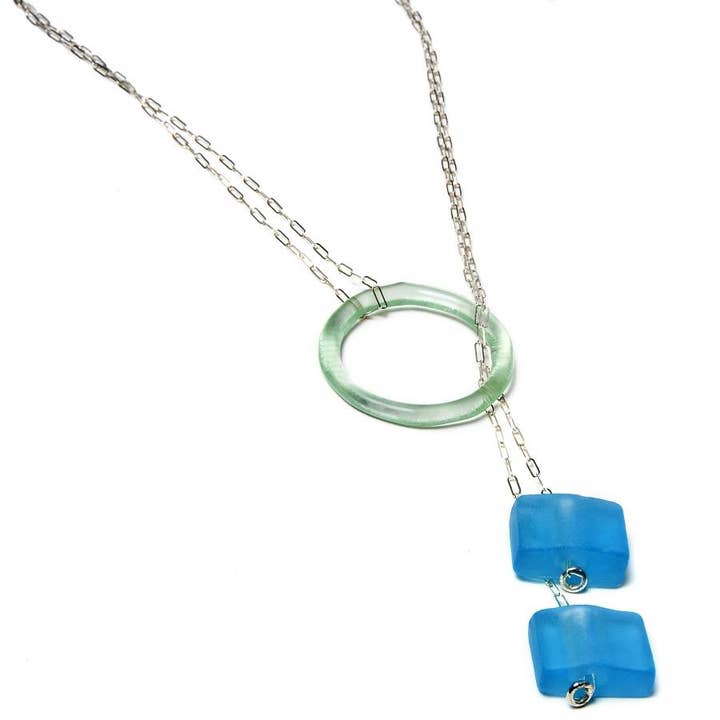 CUBE CIRCLE LARIAT for wholesale by Smart Glass Recycled Jewelry