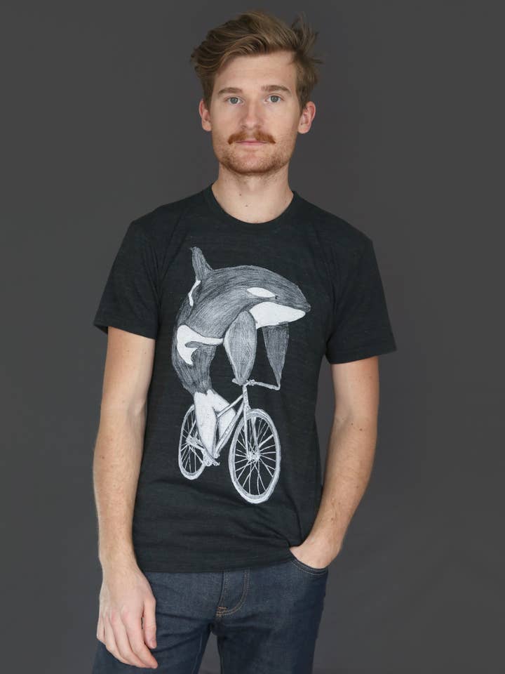 Orca On A Bicycle Men's Tee for wholesale by Dark Cycle Clothing