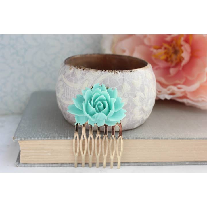 A Pocket of Posies - Wholesale Hair Pin - Rose Hair Comb - Teal2