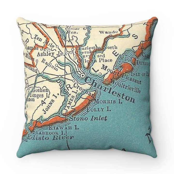 Folly Island South Carolina Map Pillow for wholesale by Daisy Mae Designs