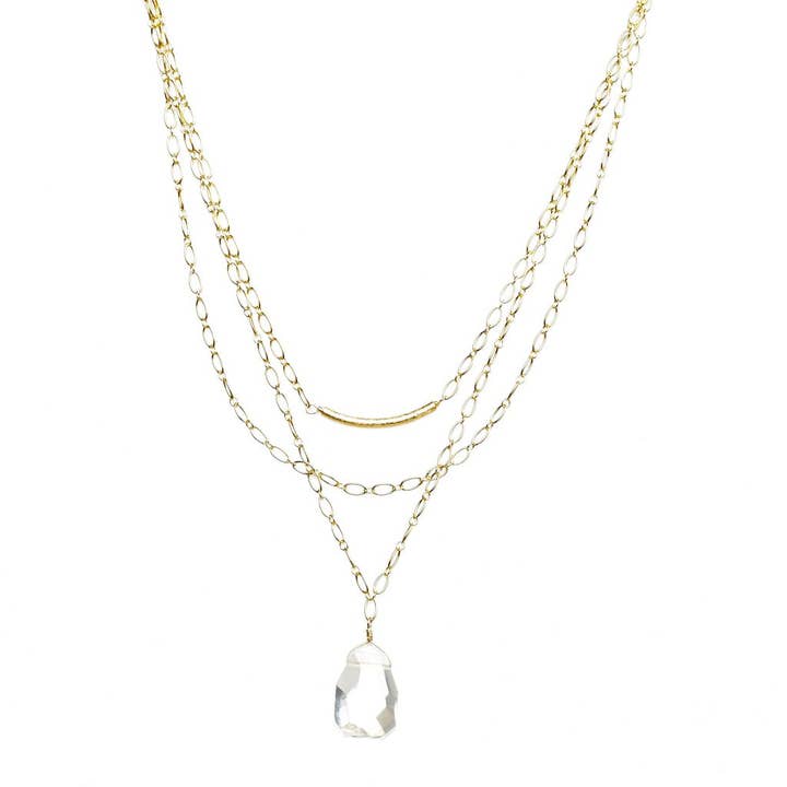 Gold - Triple Strand W/ Crystal Pendant for wholesale by Alicia Marilyn Designs