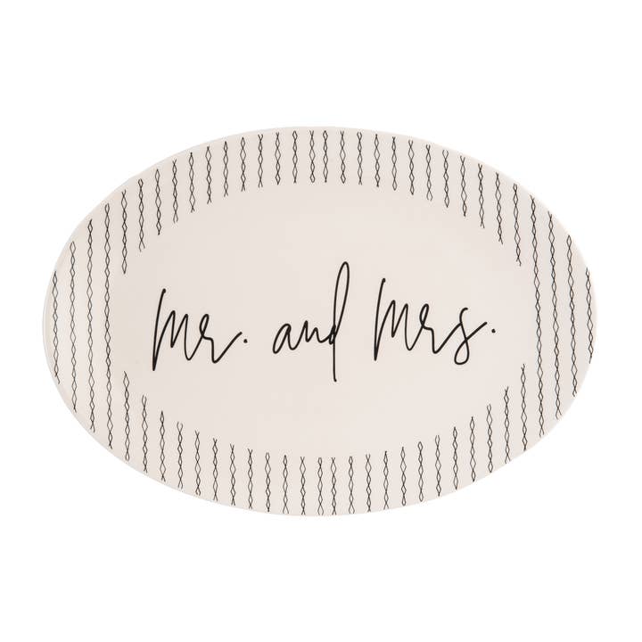 SALE 14.5" Dolomite Black-White Mr and Mrs Platter for wholesale by Totalee Gift