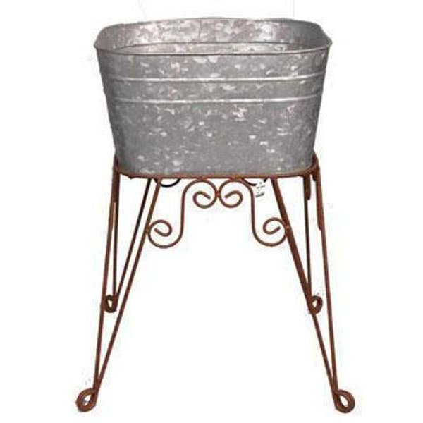 Home Kreation by KK dba Kraft Klub – Objeto de mesa decorativo por atacado – Banheira de lavagem de zinco com suporte enferrujado