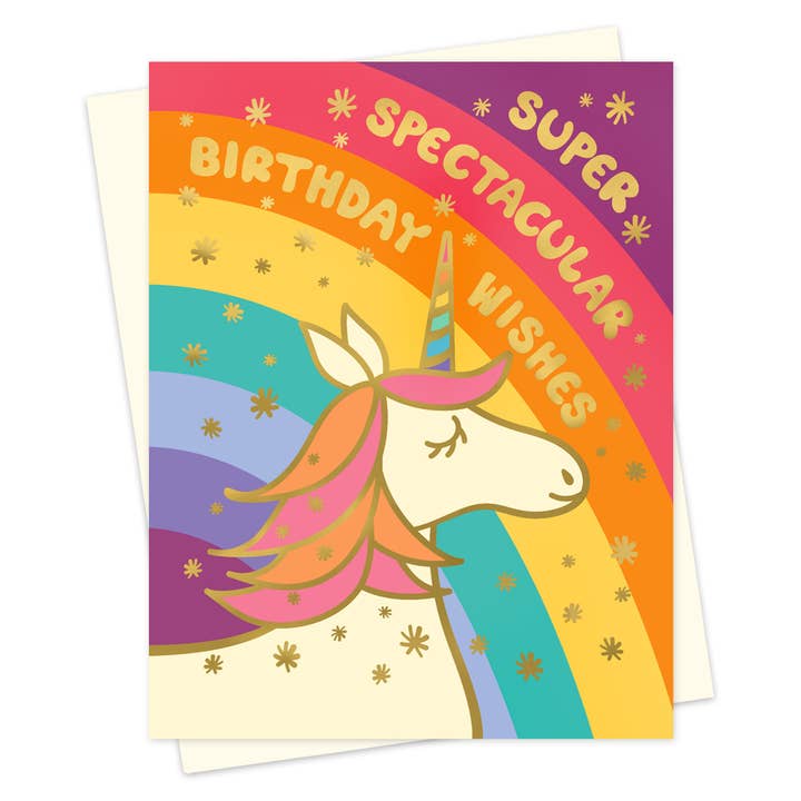 Spectacular Unicorn Foil Stamped Birthday Card for wholesale by Night Owl Paper Goods