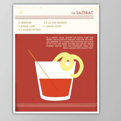 8” x 10” Sazerac Cocktail Art Print for wholesale by The National Anthem
