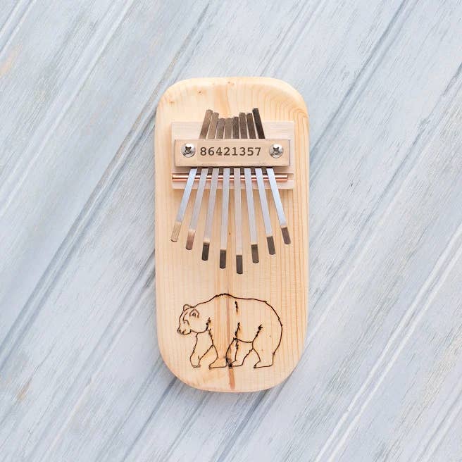 Bear Engraved Thumb Piano for wholesale by Mountain Melodies LLC