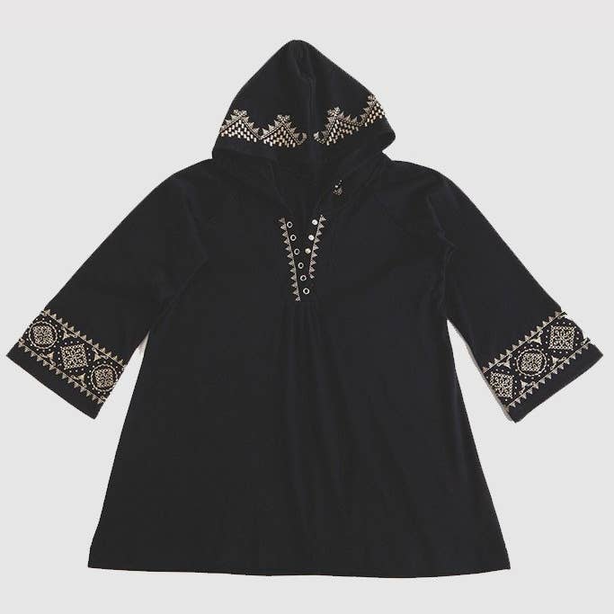 Embroidered Hooded Tunic - Black for wholesale by La Cera