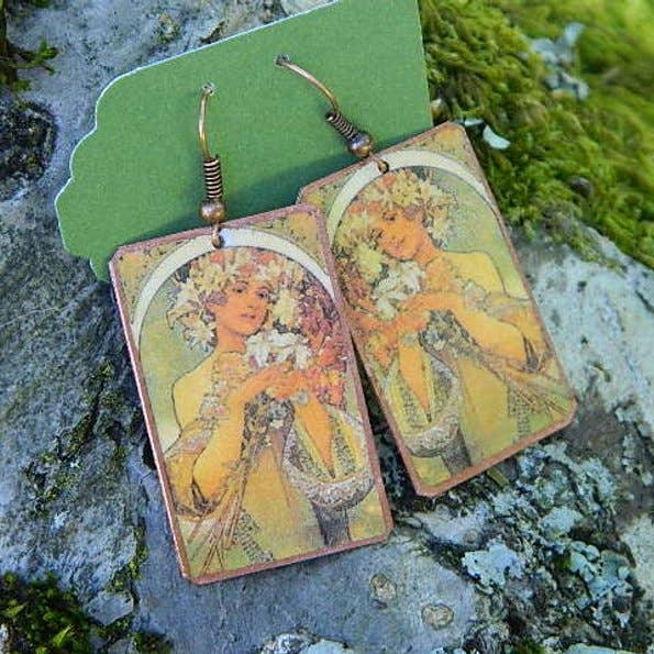 Alphonse Mucha Earrings for wholesale by Sarah Wood Studio