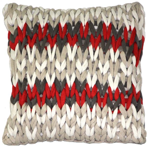 Cuscino in maglia spesso Hygge Nordic rosso e grigio, 45,7 x 45,7 cm per la vendita all'ingrosso da parte di Pillow Decor