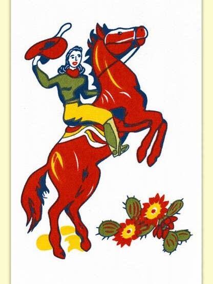 Cowgirl Callie Retro Flour Sack Kitchen Towel for wholesale by Red and White Kitchen Company