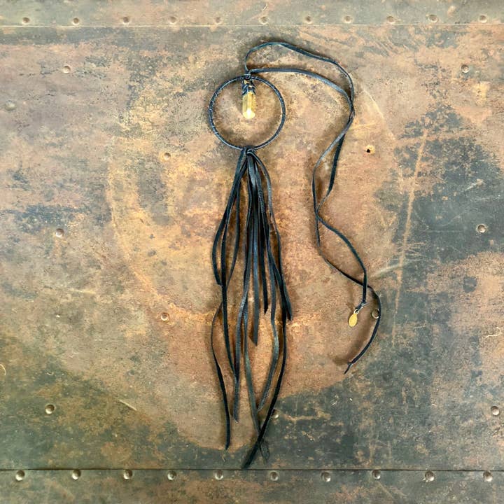 Hoop Leather Necklace - Gold Crystal & Black Leather Choker for wholesale by ASTALI