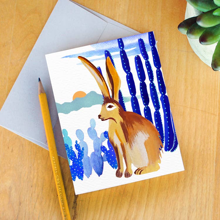 Paige Poppe Art - Venta al por mayor Tarjetas de felicitación - Tarjeta de felicitación «Monsoon Jackrabbit»1