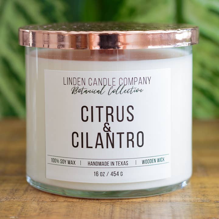 Candela di soia profumata fatta a mano Summer Citrus & Cilantro per la vendita all'ingrosso da parte di Linden Candle Company