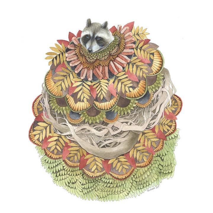 5"x 7" The Raccoon Print - Quilted Forest for wholesale by Polanshek of the Hills