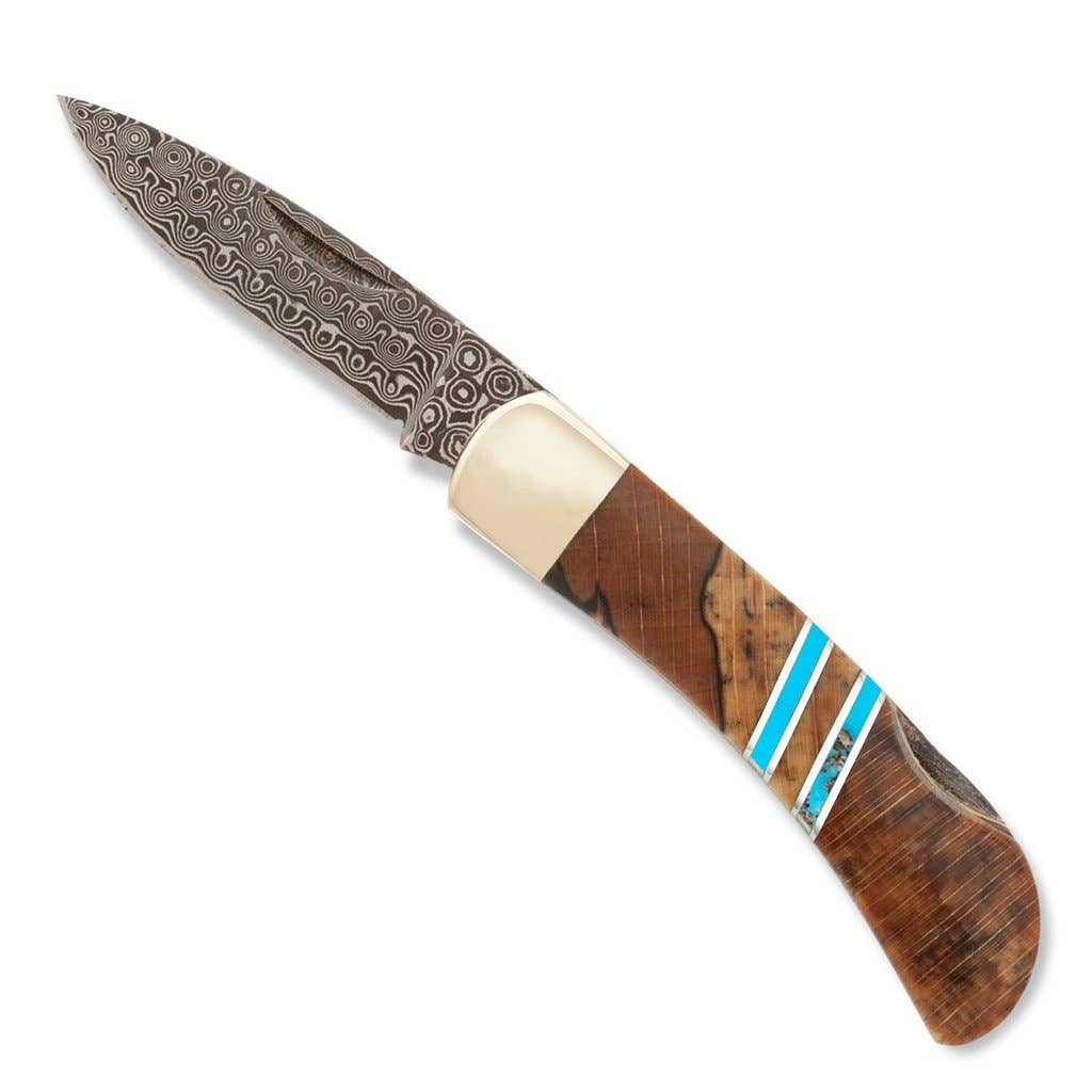 Santa Fe Stoneworks - Wholesale Pocket Knife/Holder - Spalted Beech Damascus 3" Lockback Knife - Single0