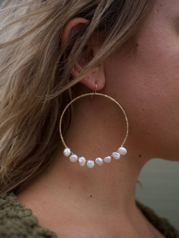 Island Hoops (Freshwater Keshi Pearls) for wholesale by Toasted Jewelry