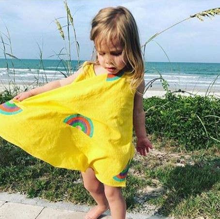 Akshu and Ing - Wholesale Dress - Kids - Block Printed Rainbow Dress - Sunshine0