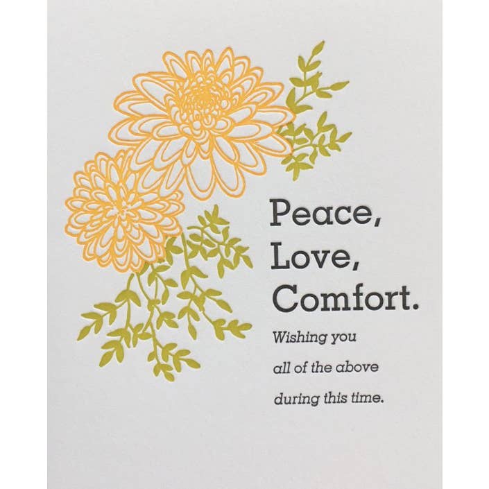 Lucky Bee Press - Wholesale Sympathy Card - Dahlia Peace, Love, Comfort - letterpress card2