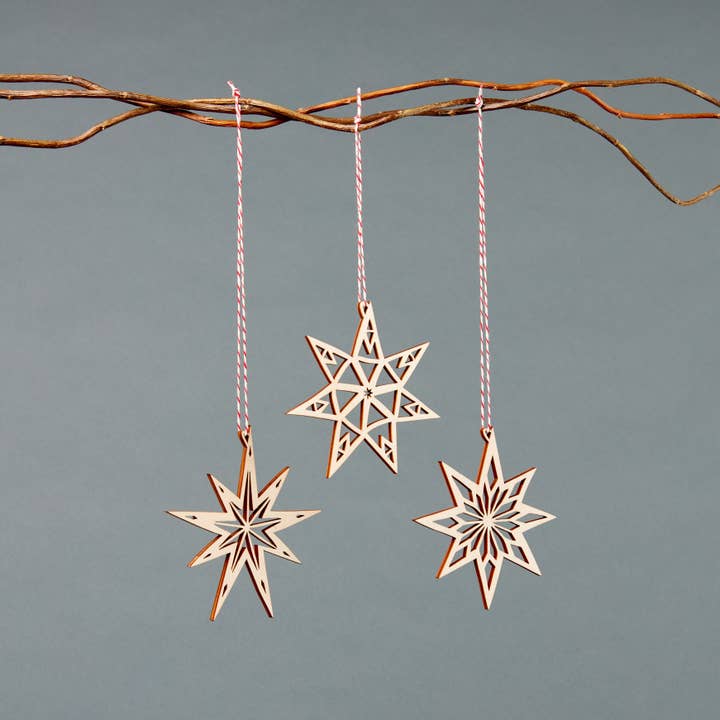 Light + Paper - Wholesale Ornament Set - Stars Wooden Ornaments2