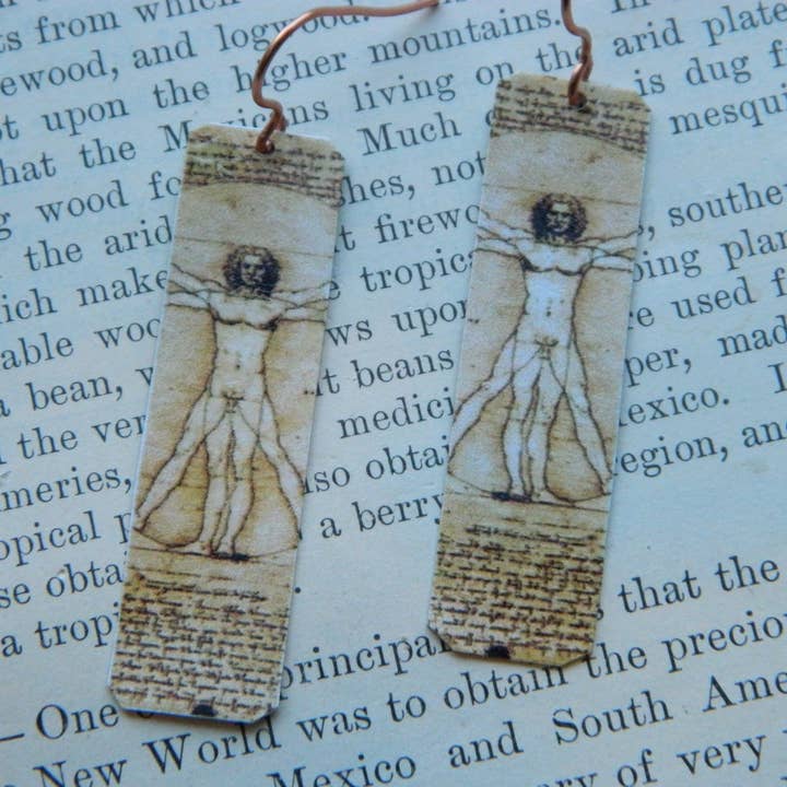 da Vinci Earrings Vitruvian Man for wholesale by Sarah Wood Studio
