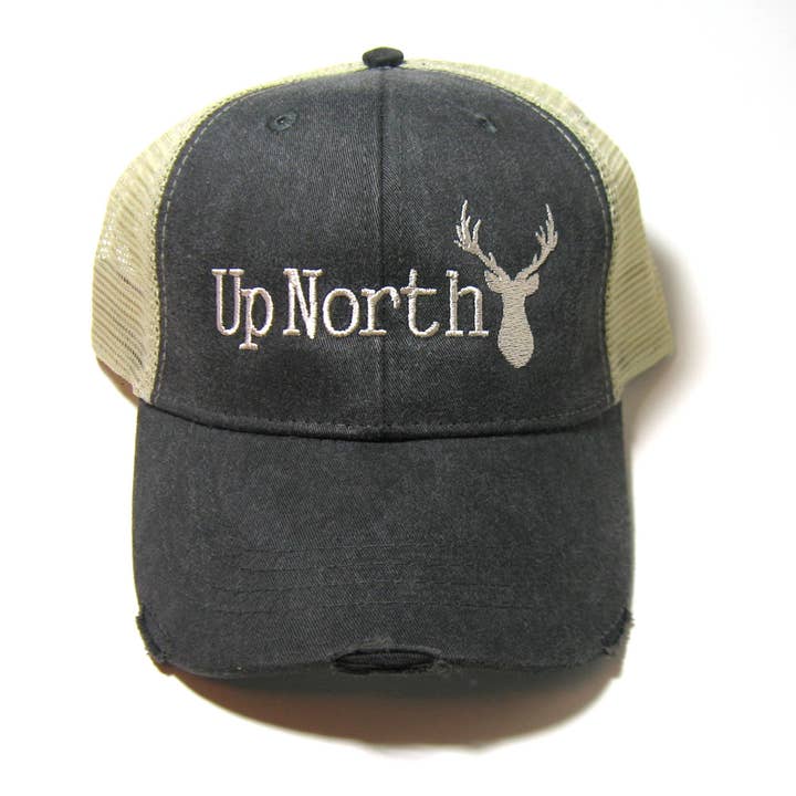 Distressed "Up North" Snapback Trucker Hat for wholesale by Gracie Designs