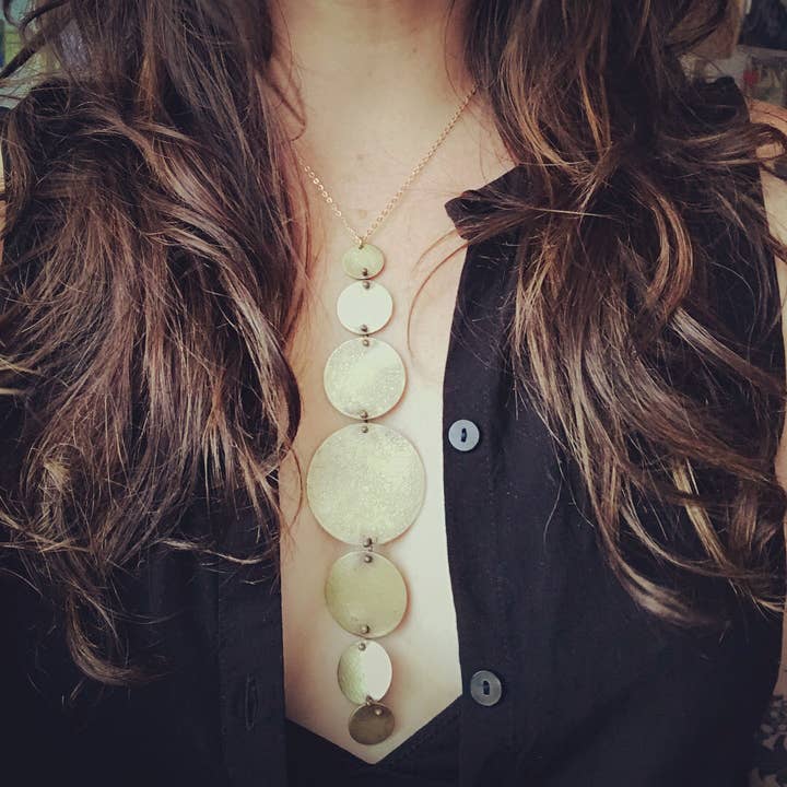Etched Full Moons Long Necklace for wholesale by Tiny Anvil