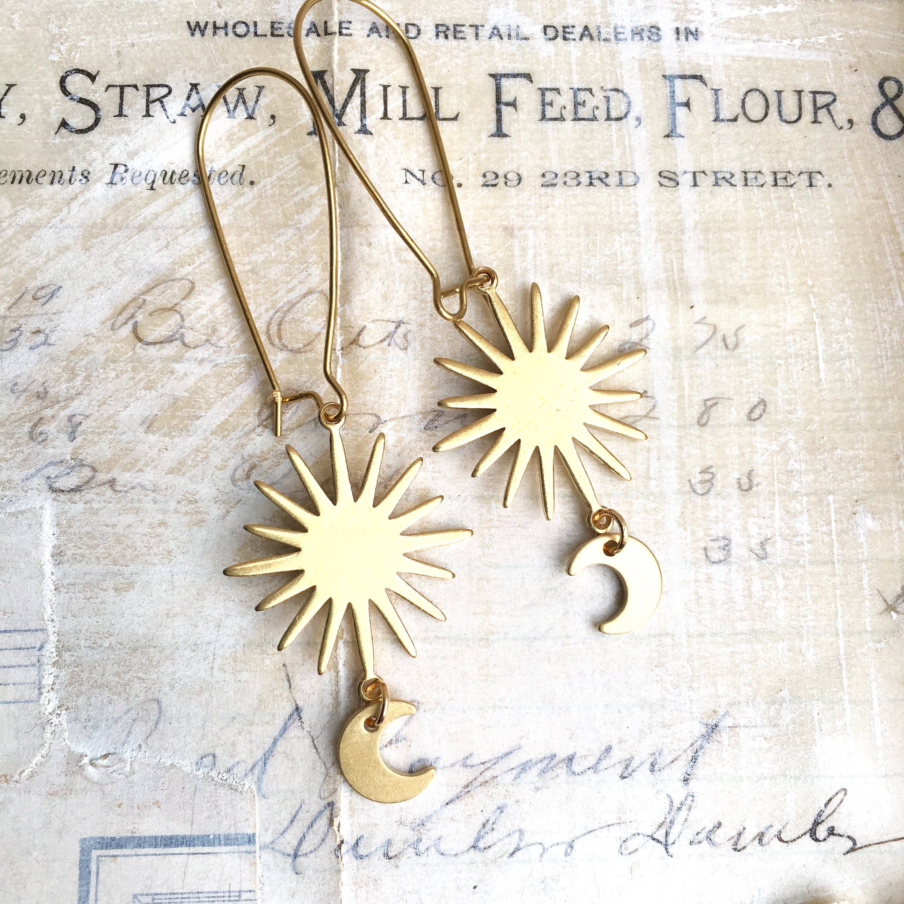 Red Truck Designs - Wholesale Dangle Earrings - Star & Moon Earrings Gold Sun Crescent Moon Celestial Star2