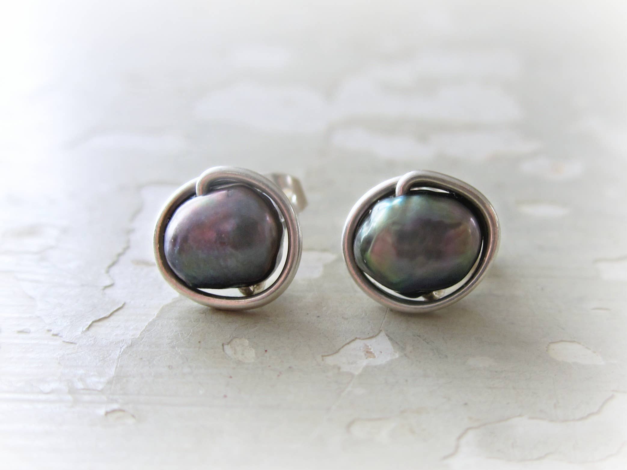 Contempo Jewelry - Wholesale Stud/Post Earrings - Peacock Freshwater Pearl + Sterling Stud Earrings4