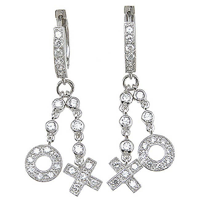 Sterling Silver Cubic Zirconia 'XO' Dangle Earrings for wholesale by Plutus Brands