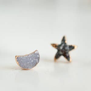 Druzy Moon & Star Medium Studs for wholesale by Leslie Francesca Designs