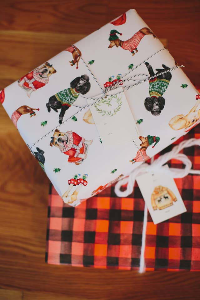 Lana's Shop – Großhandel Geschenkpapier in Bögen – Weihnachtsferien Hunde Geschenkpapier Einzelbogen1