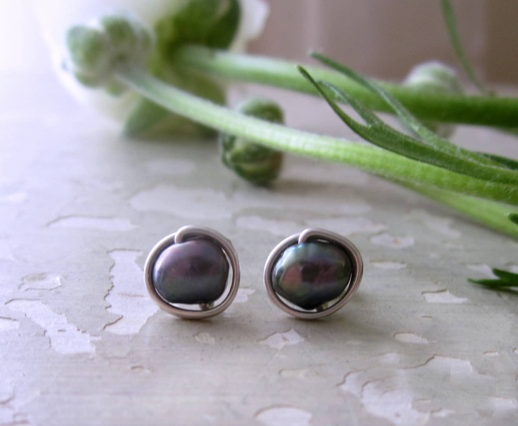 Contempo Jewelry - Wholesale Stud/Post Earrings - Peacock Freshwater Pearl + Sterling Stud Earrings3