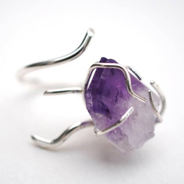 Bague racines en argent vigne avec améthyste pour la vente par LettersToSarah Metalsmithing