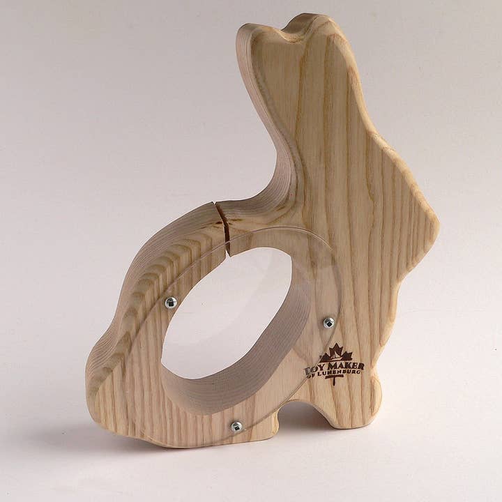 Wooden Natural Bunny Coin Bank for wholesale by Toy Maker of Lunenburg