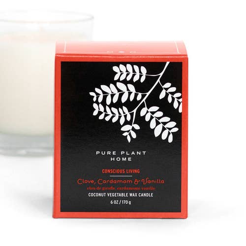 Coffret cadeau 6 oz Bougie en verre clou de girofle cardamon/cire de noix de coco vanille avec huiles essentielles vraies pour la vente par Pure Plant Home