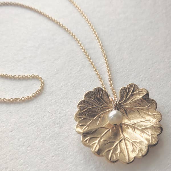 Gold Necklace w/Pink Moon Stone Crystal + White Crystals | Water Lily by  Oomiay – Oomiay Jewelry
