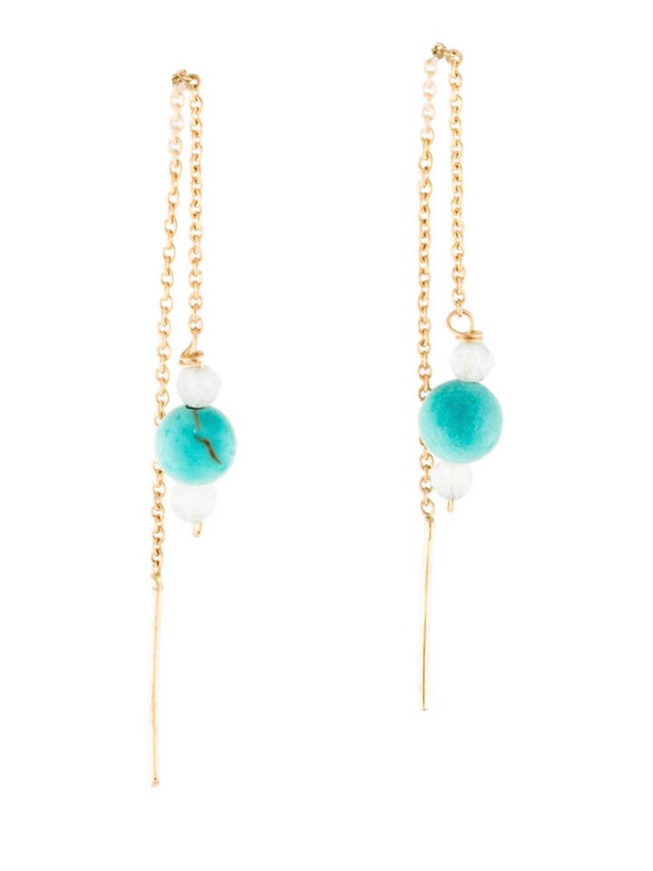 Turquoise Aquamarine Threader Earrings for wholesale by Ore & Gold