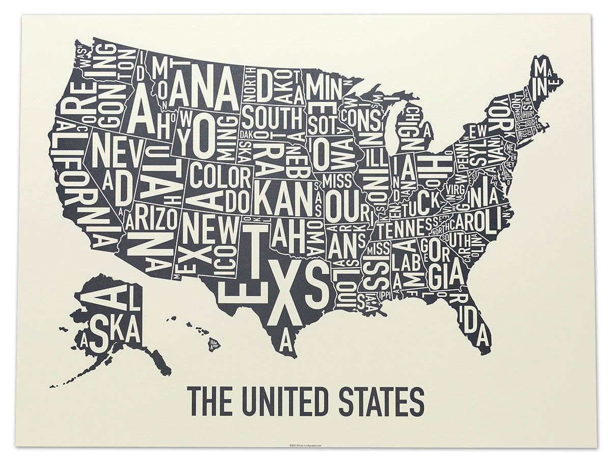 Ork Posters - Wholesale Poster - 24" x 18" United States Typographic Map  Poster2