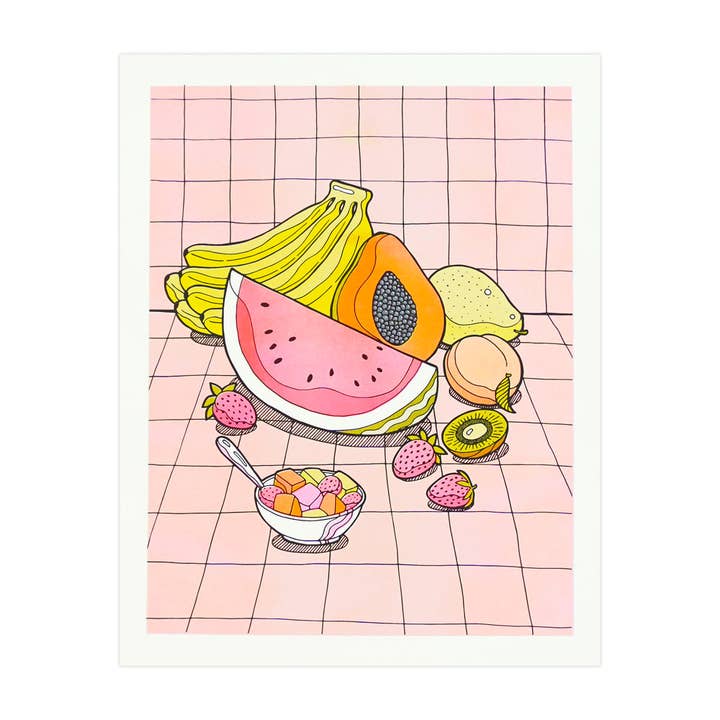 Fresh Fruits Risograph Print for wholesale by Lucky Horse Press